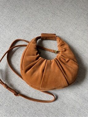 STAUD Suede Crescent Shoulder Bag in Chestnut